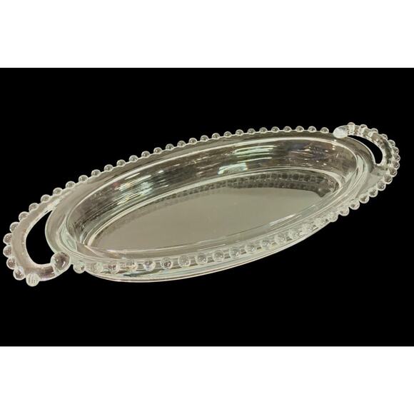 Imperial Glass Oval Celery Dish Beaded Curved Handle 13.5 Inch Candlewick - Picture 1 of 6